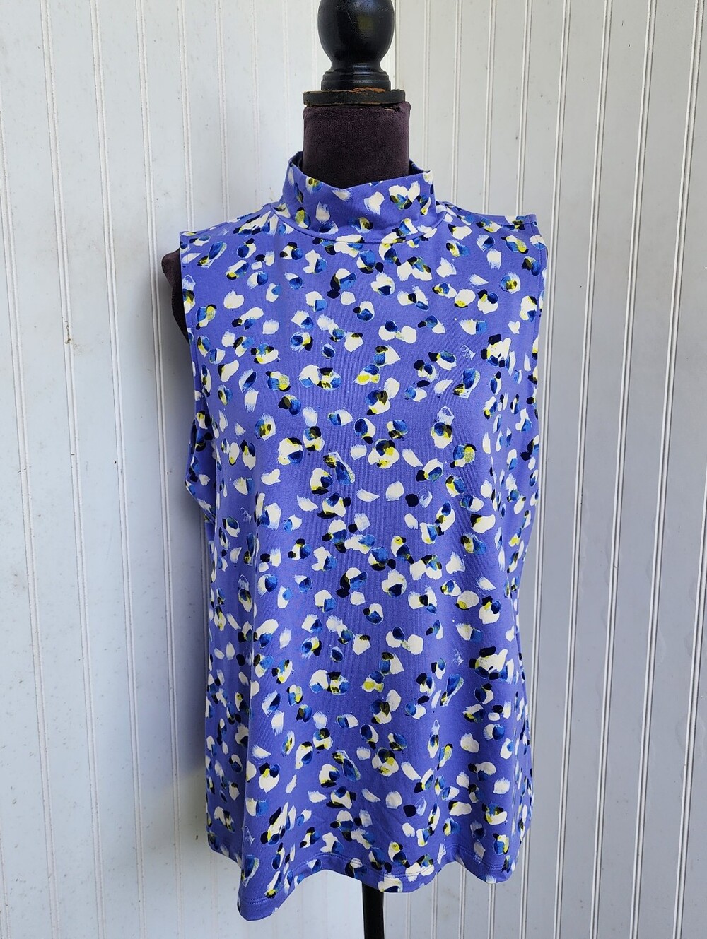 Elements Isaac Mizrahi Live Women's Mock Neck Sleeveless Top Blue Floral Modal L